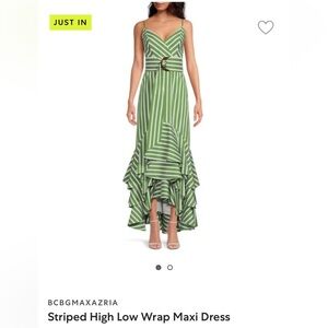 BCBG MaxAzria Striped High Low Wrap Maxi Dress 👗 Worn Once for a Wedding
